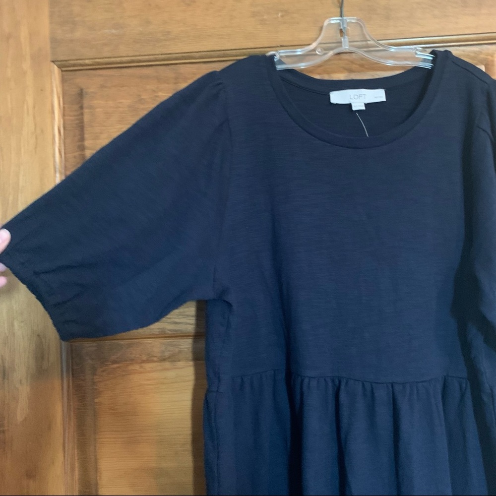 LOFT  PUFF SLEEVE TIERED MIDI DRESS Navy Long Dress